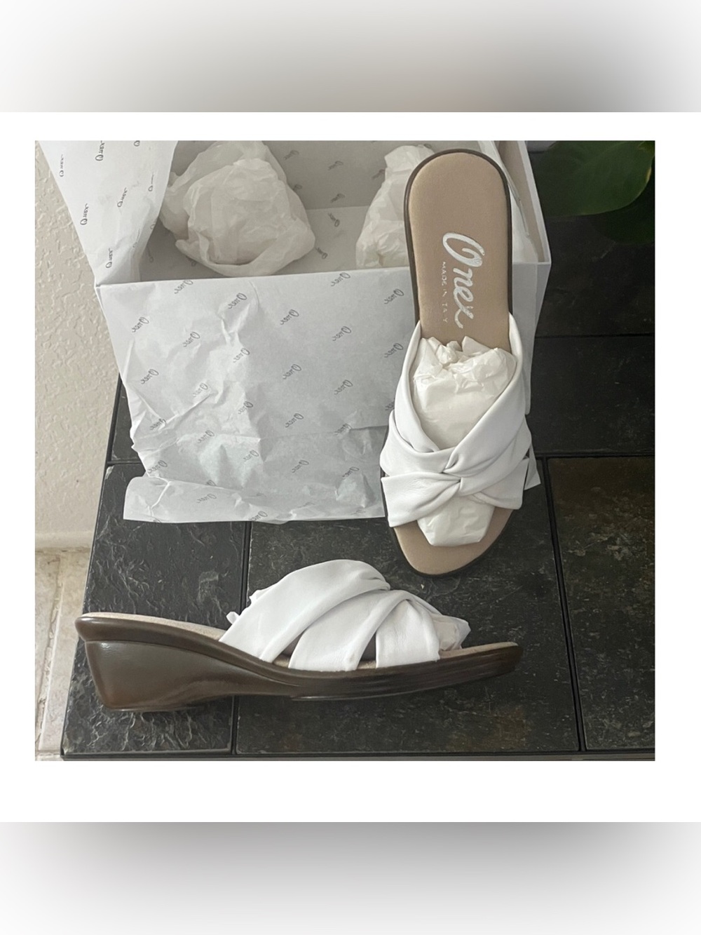 Onex White Knotted Slide Wedge Mule Style Lilly Size 10 NEW